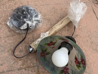 Vintage Frosted Floral Glass Pendant Light Fixture with Bulb, Green/Pink