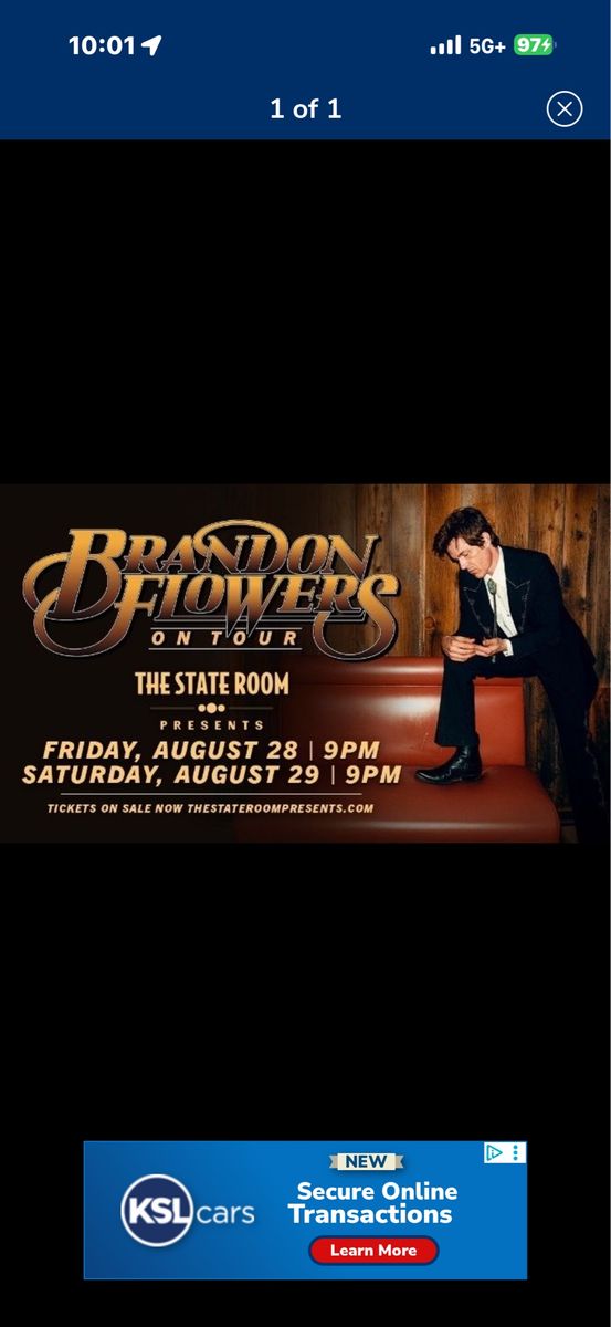 2 Brandon Flowers Ticket at The State Room - Friday, August 28th