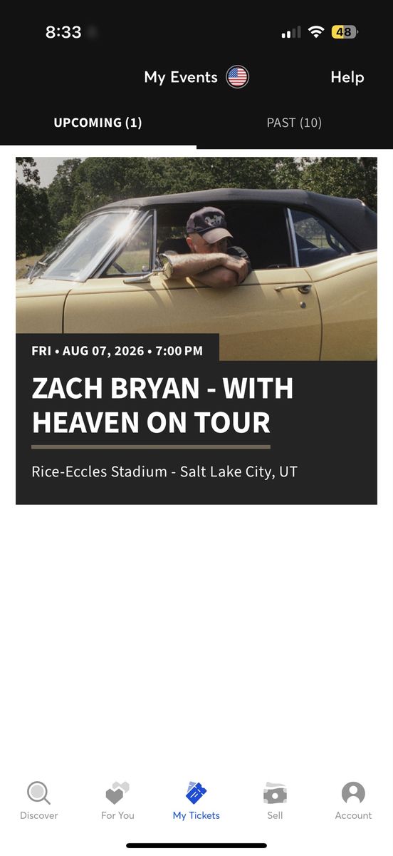 Zach Bryan Concert Tickets - Rice-Eccles Stadium - 6 Tickets, Section N23, Row 33