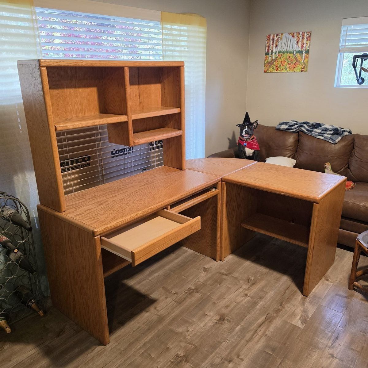 Oak L-shaped Desk with Hutch