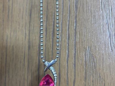 Elegant Pink Teardrop Crystal Pendant Necklace with Silver Ball Chain