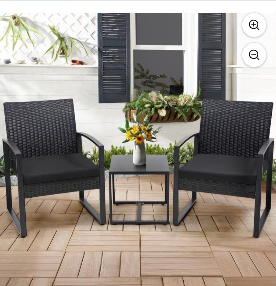 3 PIECES OUTDOOR PATIO WICKER FURNITURE BLACK, BRAND NEW IN BOX.