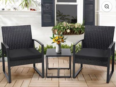 3 PIECES OUTDOOR PATIO WICKER FURNITURE BLACK, BRAND NEW IN BOX.