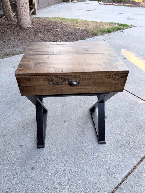 World Market Distressed Antique Cognac and Black Wood Secretary Desk