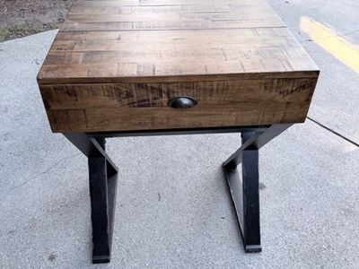 World Market Distressed Antique Cognac and Black Wood Secretary Desk
