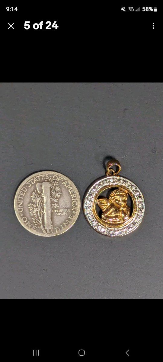 Gold-Tone Angel Cherub Pendant with Pave Rhinestone Halo - Religious Jewelry Charm. Russ Simon ,