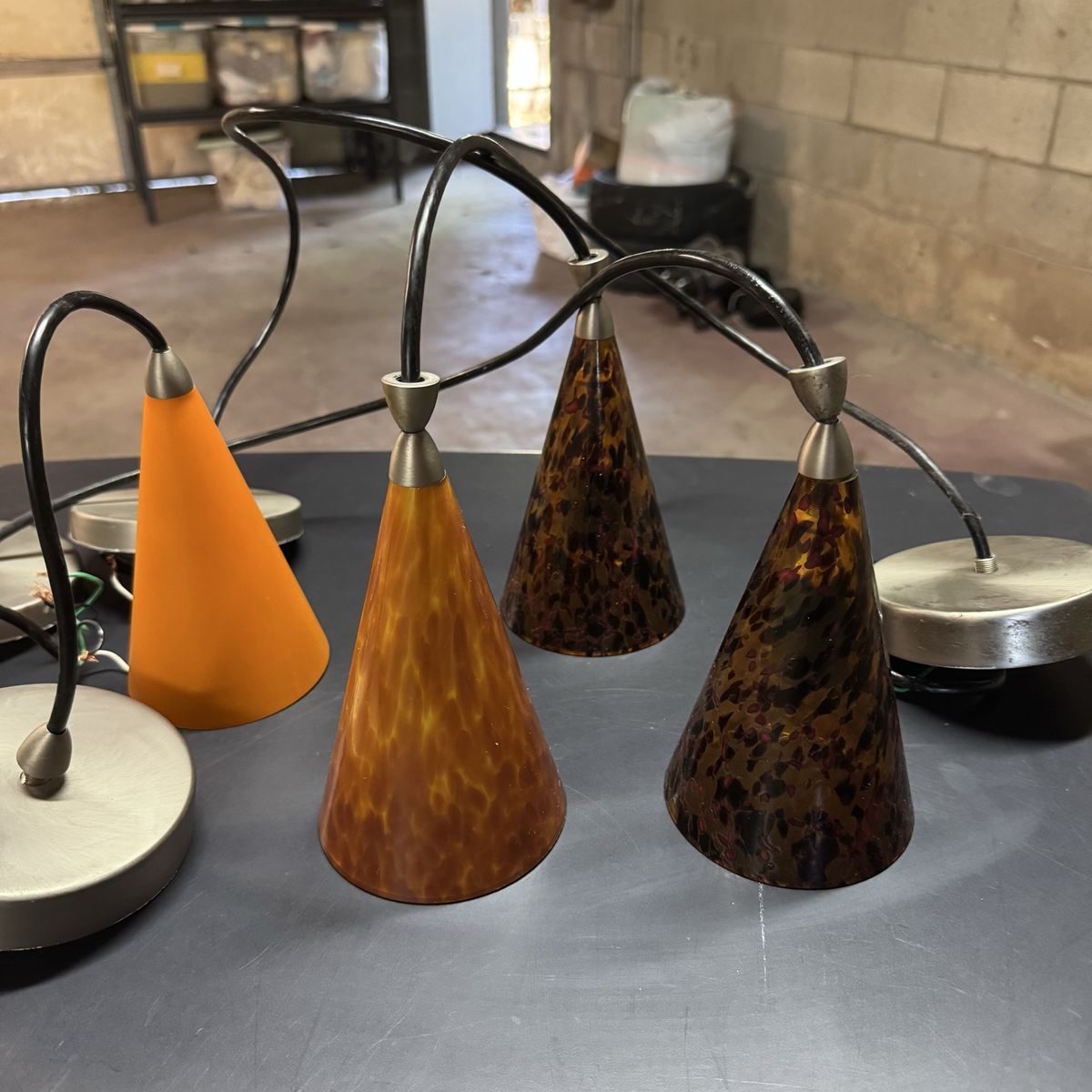 Italian hand blown glass Pendant Light Fixture - 4 Lights, Frosted & Solid Shades, Modern Design. Lightoleir brand.