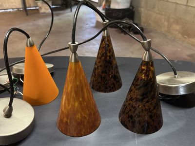 Italian hand blown glass Pendant Light Fixture - 4 Lights, Frosted & Solid Shades, Modern Design. Lightoleir brand.