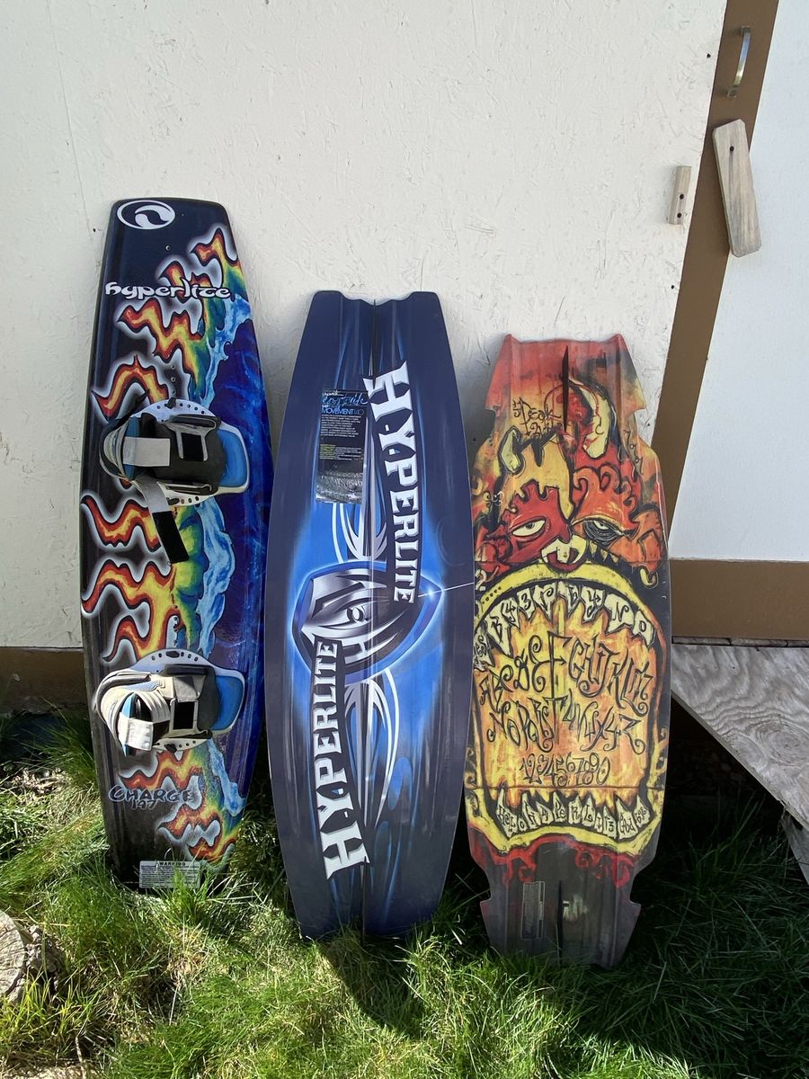 3 Hyperlite Wakeboards Bindings With One