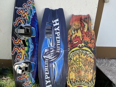 3 Hyperlite Wakeboards Bindings With One