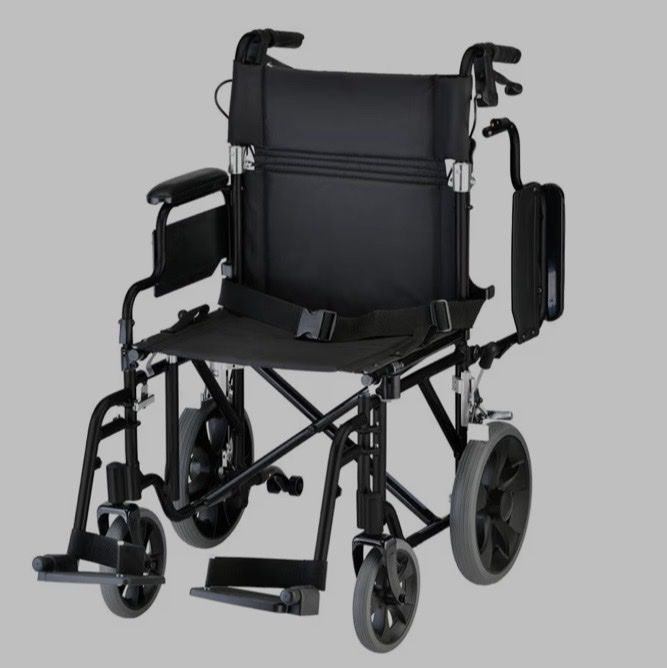 NOVA Medical Lightweight Transport Chair - Locking Hand Brakes, Flip-Up Arms, Anti-Tippers, Black