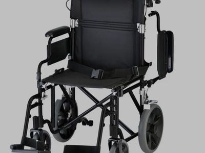 NOVA Medical Lightweight Transport Chair - Locking Hand Brakes, Flip-Up Arms, Anti-Tippers, Black