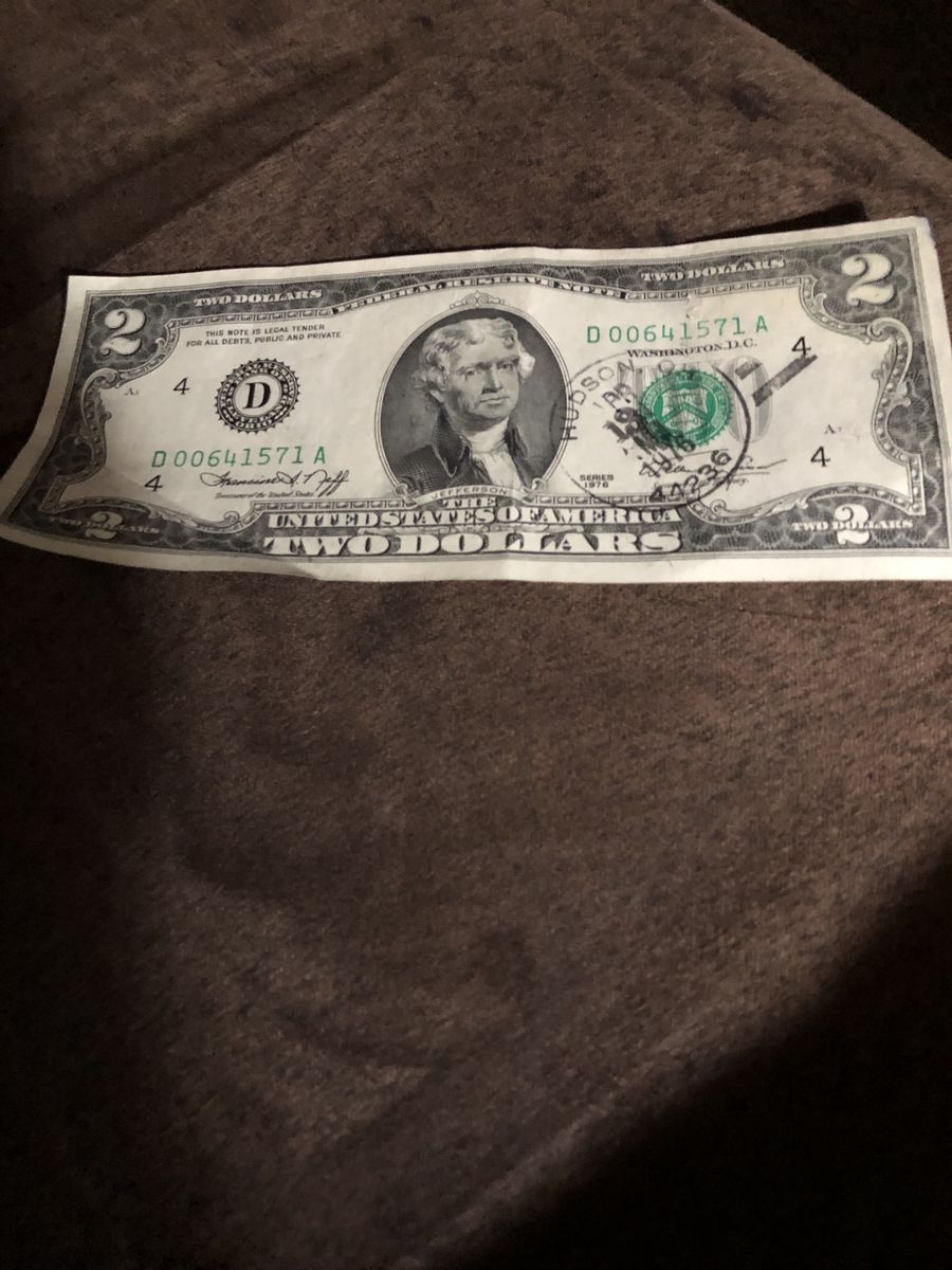 Certified stamped 2 dollar bill 1976