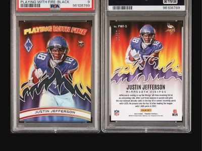 2023 Panini Phoenix Justin Jefferson Playing With Fire-Black #PWF5 Mint 9 PSA Graded Football Card