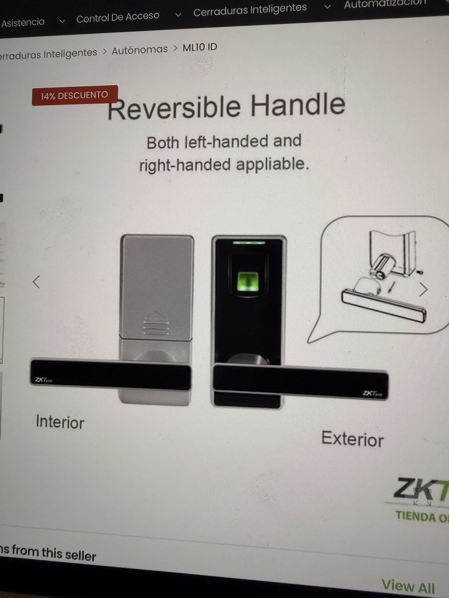 ZKTeco ML10 ID Smart Biometric Fingerprint Door Lock with Reversible Handle