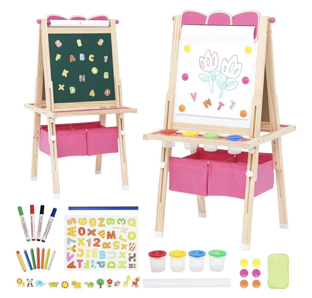 Kids Wooden Easel white and Blackboard