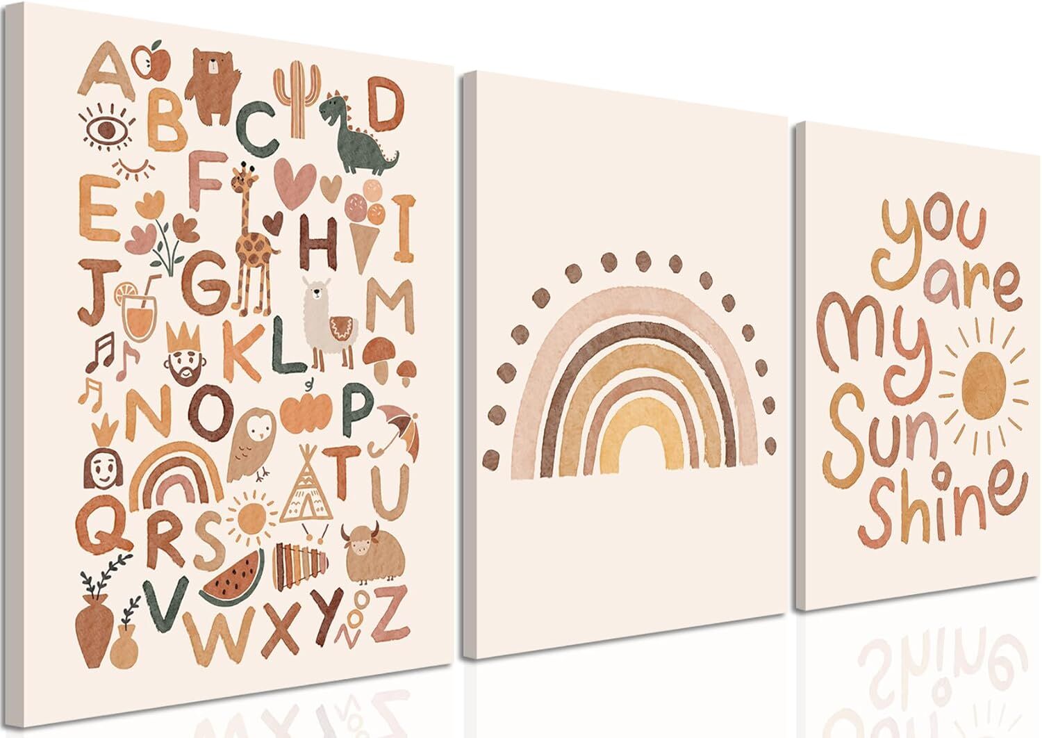 16" x 24" - Boho Baby Nursery Wall Art Set of 3, You Are My Sunshine Wall Decor Paintings