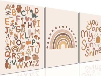 16" x 24" - Boho Baby Nursery Wall Art Set of 3, You Are My Sunshine Wall Decor Paintings