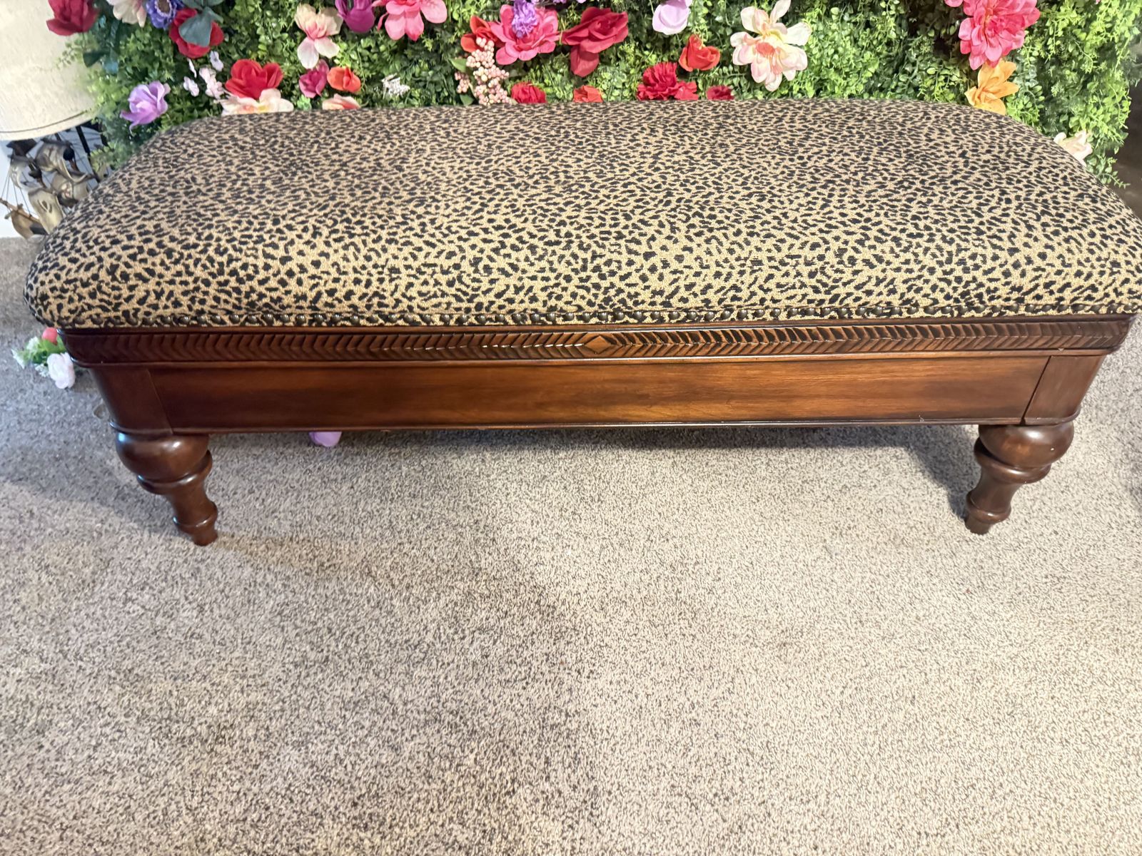Napal Bench, Cherry Wood with leopard print