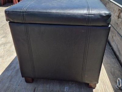 Black faux leather cube storage ottoman