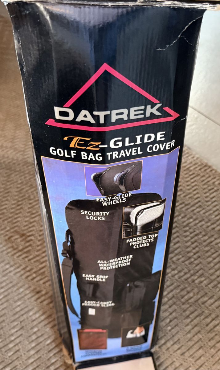 Datrek Ez-Glide soft-sided golf bag travel cover featuring easy-glide wheels for transport.
