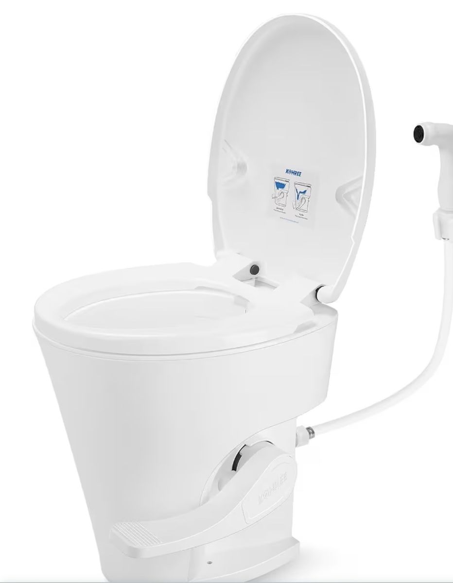 Kohree Composting Toilet White Portable RV Toilet with Bidet Spray and 5.3 Gallon Tank