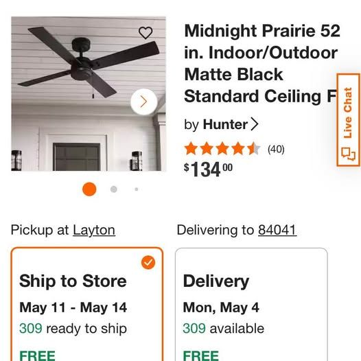 Black Indoor or Outdoor 52 in. Ceiling Fan - NEW!