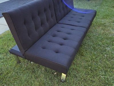 Black Tufted Convertible Futon Sofa Bed with Chrome Legs