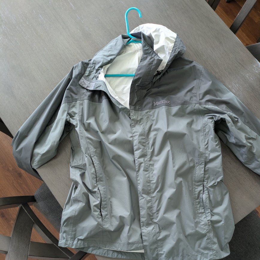 men's gray Marmot rain jacket