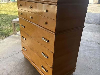 Vintage BASSETT 1950s Dresser Blonde Wood Maple