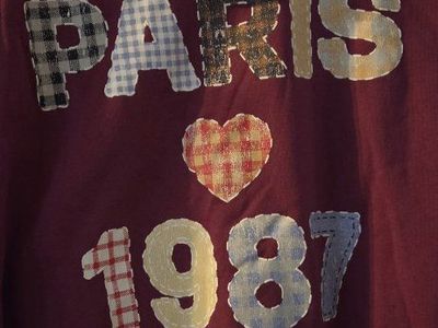 Sweatshirt "Paris 1987" Applique Burgundy & Pink "Awesome" 1/4 Zip Pullover