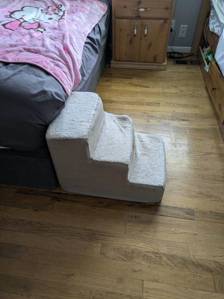 Pet Stairs/Steps for Small Dogs or Cats - 3 Step, Soft Sherpa Cover, Beige