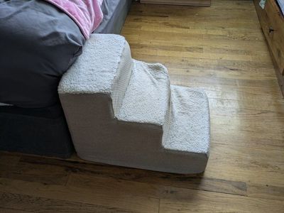 Pet Stairs/Steps for Small Dogs or Cats - 3 Step, Soft Sherpa Cover, Beige