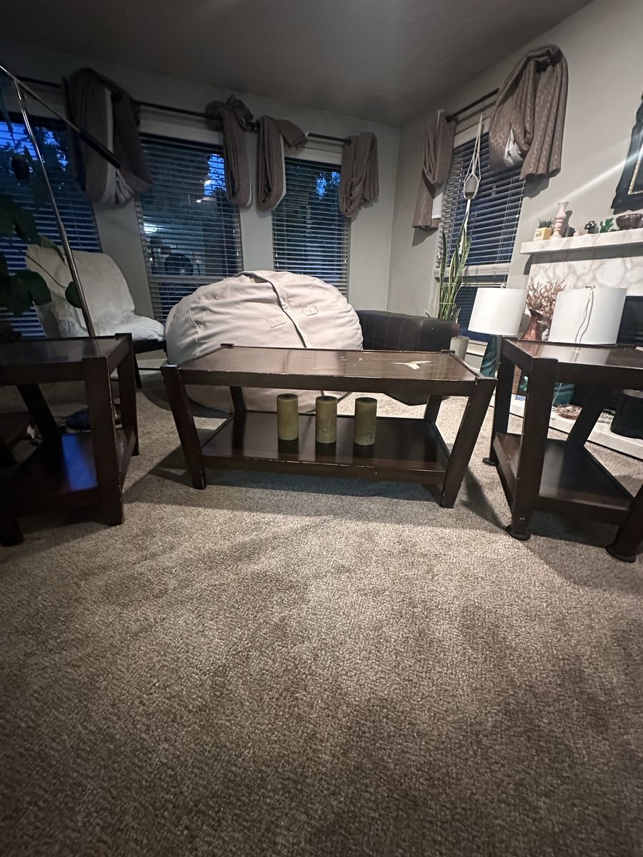 Solid Wood Coffee Table & 2 End Tables Set - Matching 3-Piece Living Room Furniture