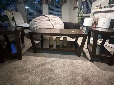 Solid Wood Coffee Table & 2 End Tables Set - Matching 3-Piece Living Room Furniture