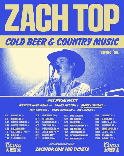 Zach Top Cold Beer & Country Music Tour July 9 **Below Face Lawn Tickets**