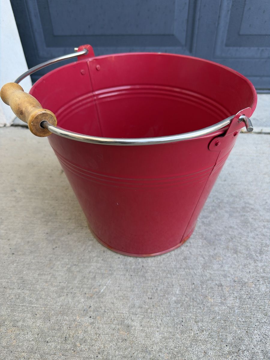 Pottery Barn Kids Red Metal Bucket with Wood Handle