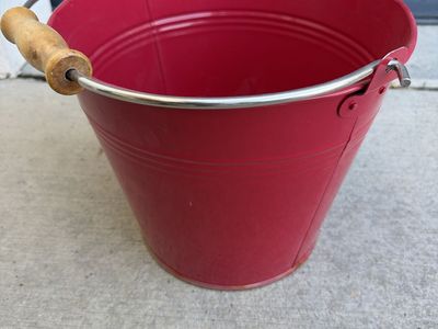 Pottery Barn Kids Red Metal Bucket with Wood Handle