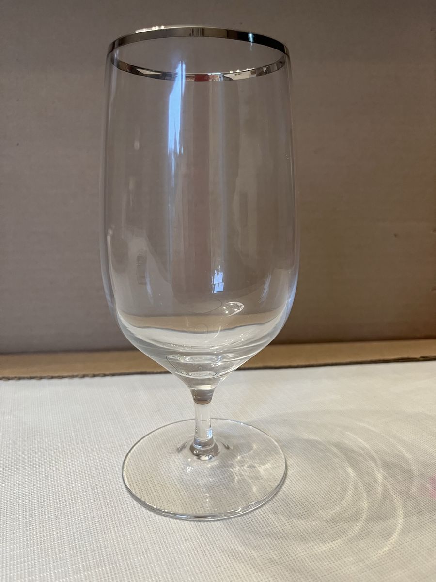 Set of 9 Clear Crystal Water Goblets with Platinum Rim – 6½” Tall