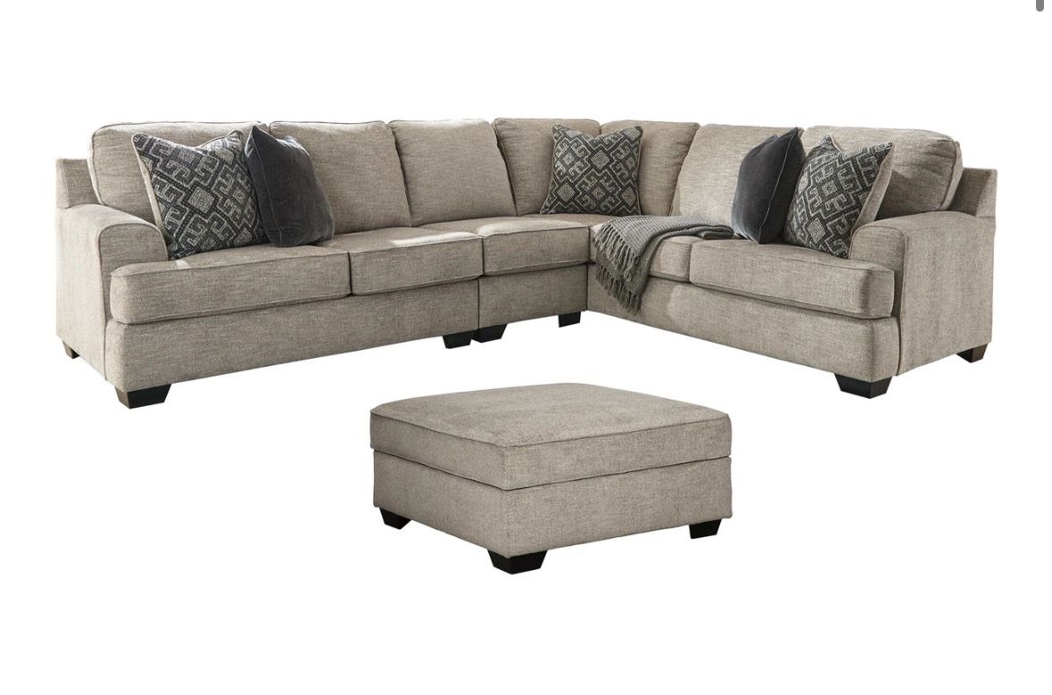 Ashley Furniture Bovarian 3-Piece Fabric Sectional Couch with Storage Ottoman