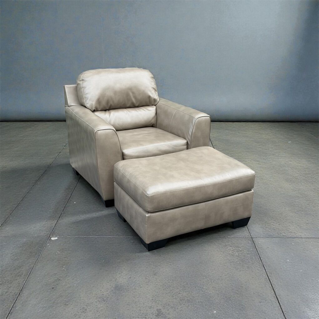 Modern Leather Accent Chair with Ottoman – Taupe