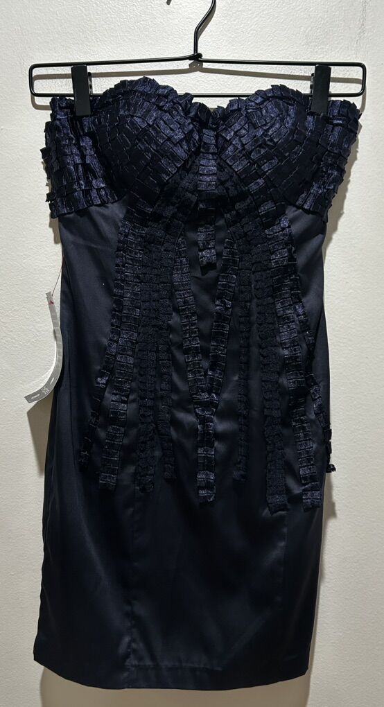 NWT Bebe Navy Blue Pleated Strapless Mini Dress