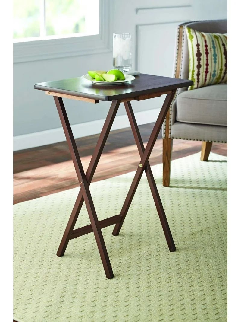 Dark Wood Folding TV Tray Table