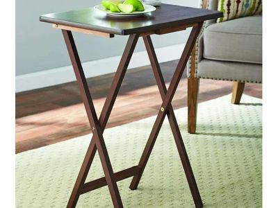 Dark Wood Folding TV Tray Table