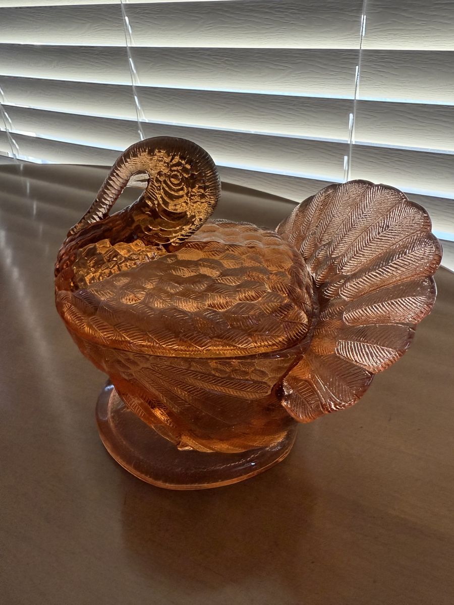 Vintage Amber Glass Turkey candy dish