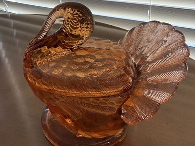 Vintage Amber Glass Turkey candy dish