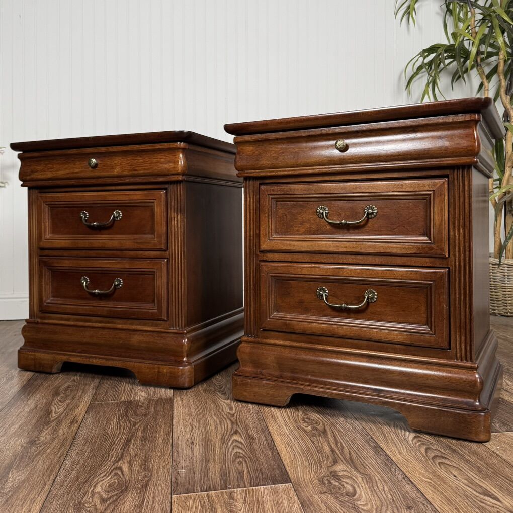 Pair Vintage Cherry 3-Drawer Nightstands