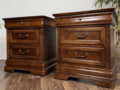 Pair Vintage Cherry 3-Drawer Nightstands