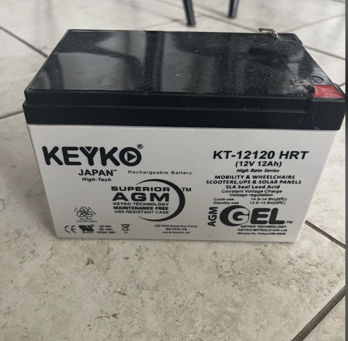 KEYKO 12 v 12Ah gel Scooter Battery
