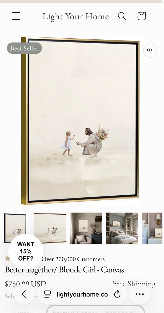 Light Your Home, canvas and gold framed